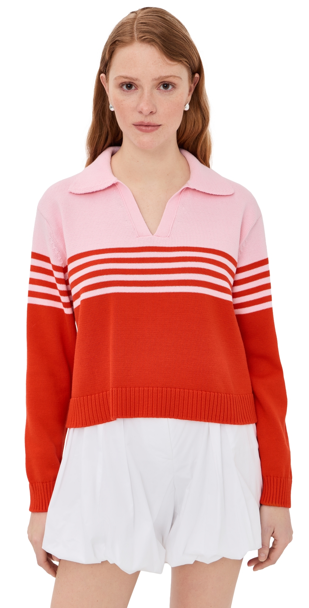 Jules Knit Polo Sweater Lobster Stripe