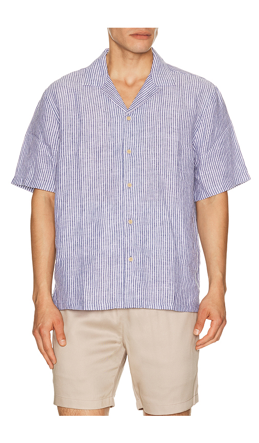 Faherty Short Sleeve Laguna Linen Camp Shirt in Blue. XL/1X. Also in S