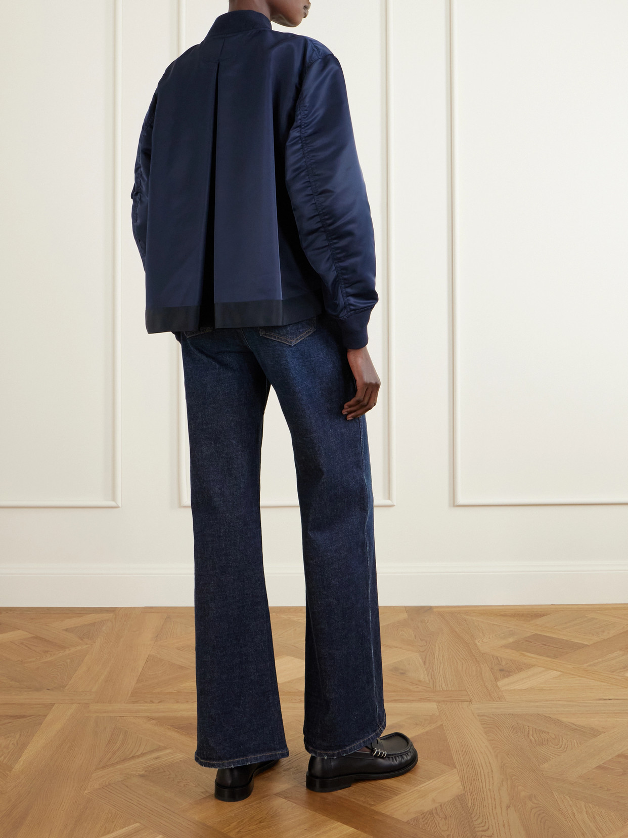 Pleated Padded Shell Bomber Jacket - Navy