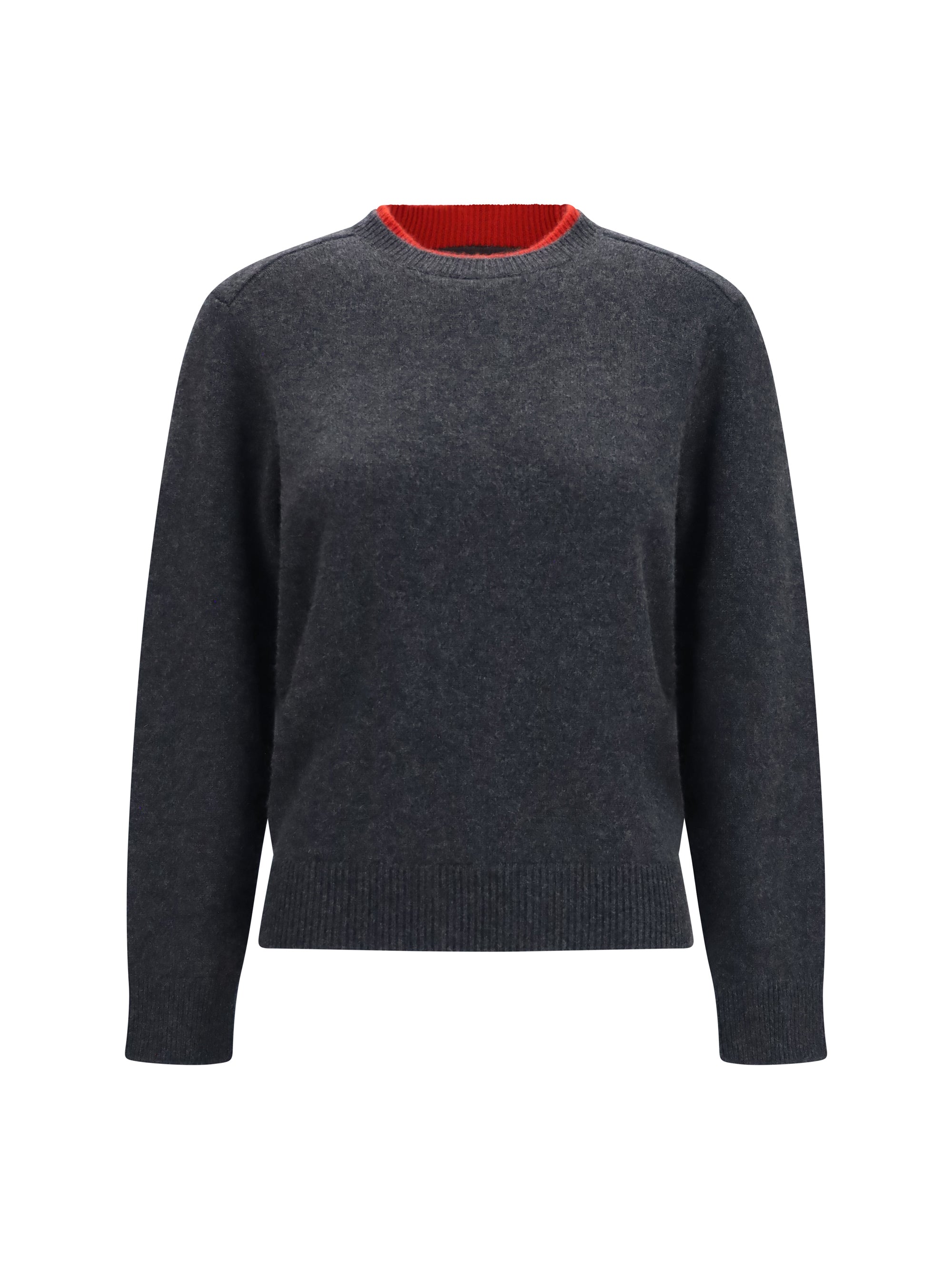 Cashmere Two-Tone Collar Sweater — Gray