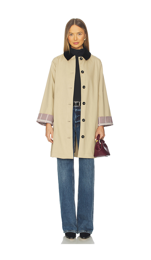 Maude Club Abigail Trench Coat in Tan With Plaid Combo. S also in L