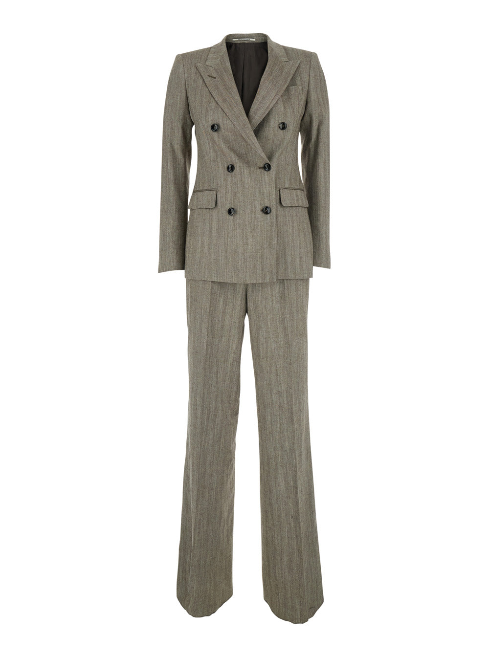Double-Breasted Tailored Pant Suit — Gray