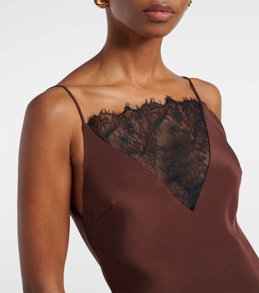 Lace-trimmed silk satin gown