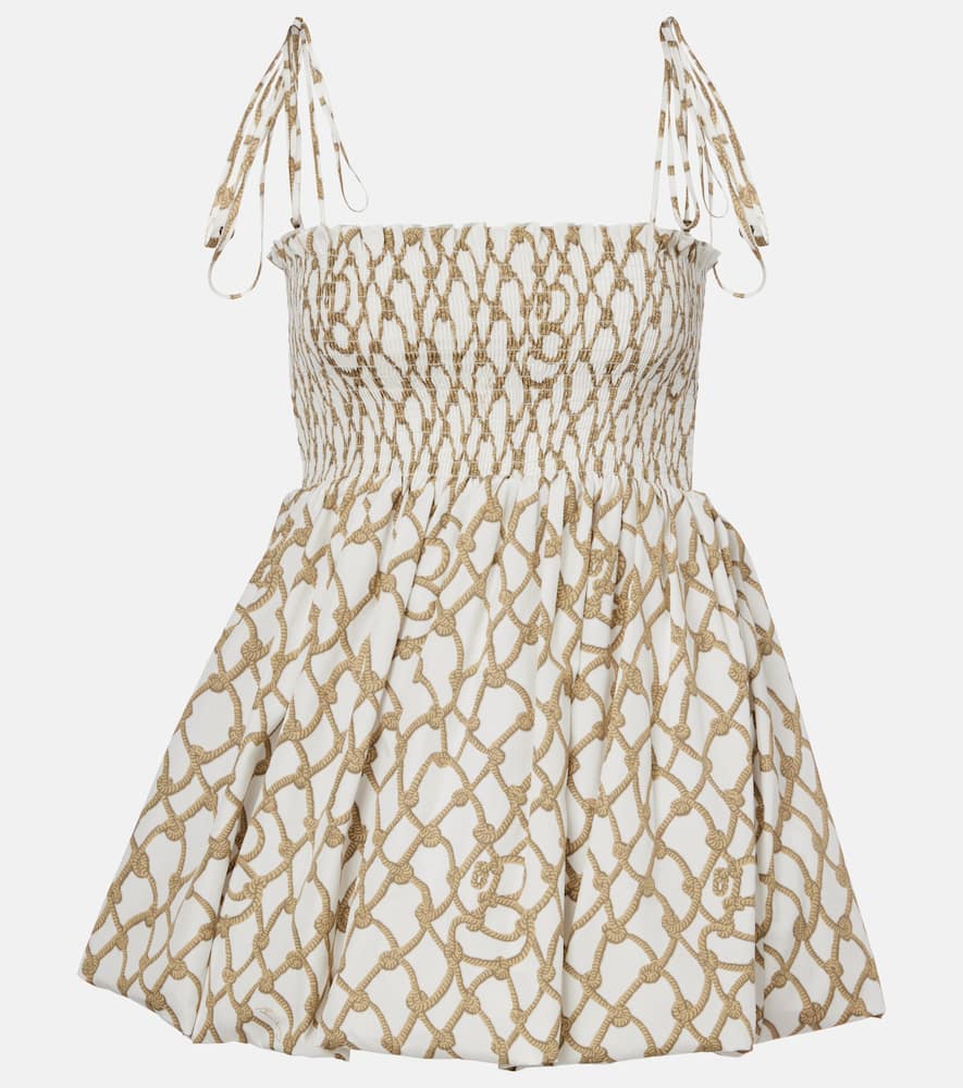 Knot shirred cotton minidress