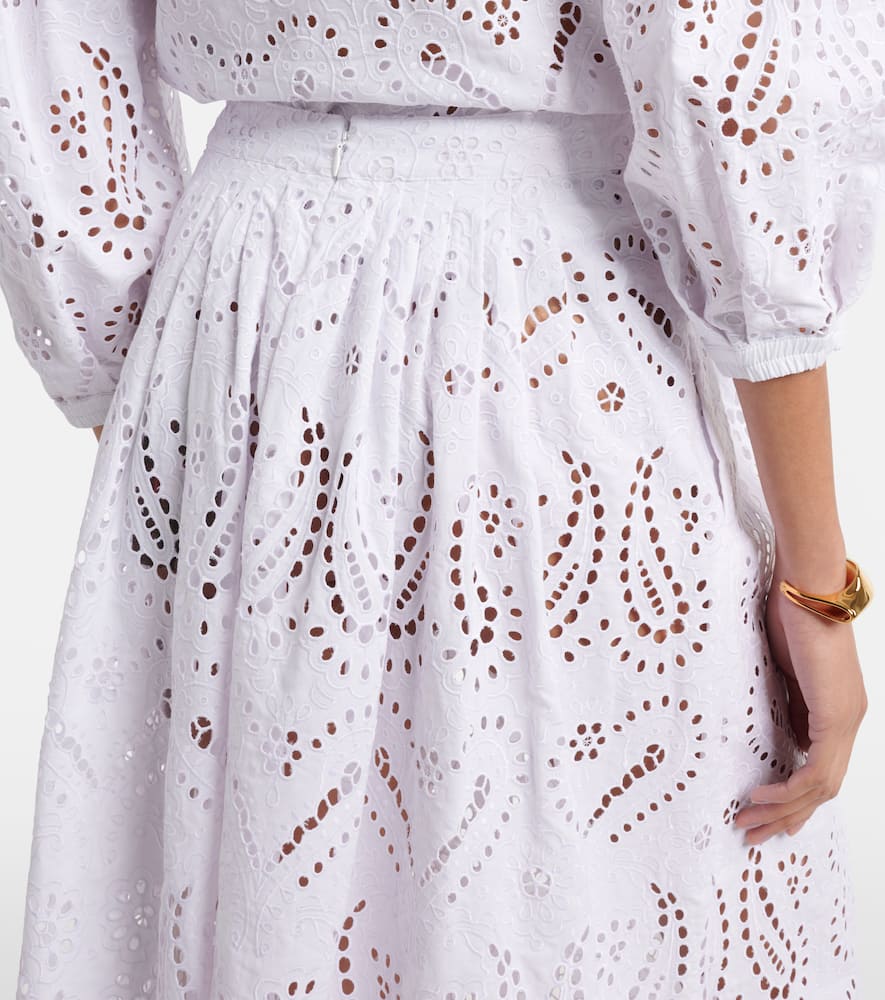 Broderie anglaise cotton-blend midi skirt