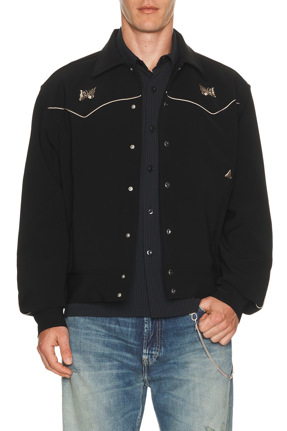 Needles Piping Cowboy Jacket Poly Double Cloth in Black - Black. L also in