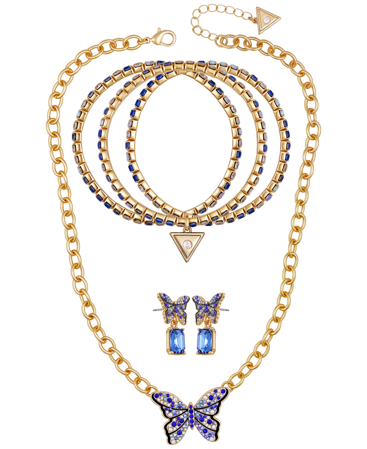 3-Pc. Gold-Tone Necklace, Bracelet & Stud Earrings Set - Blue