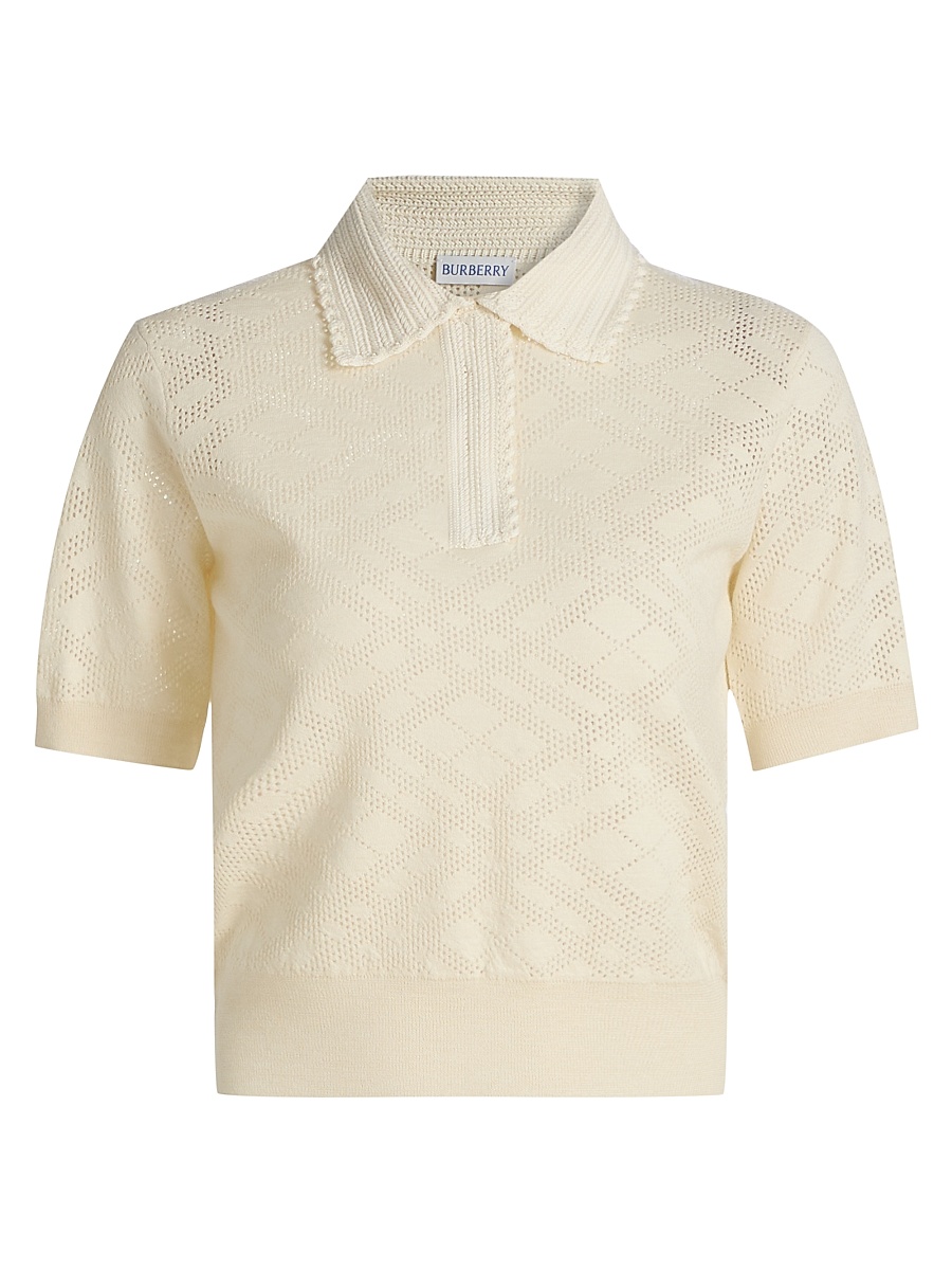 Women's Petra Check-Knit Wool-Silk Polo Shirt - Ceramic White