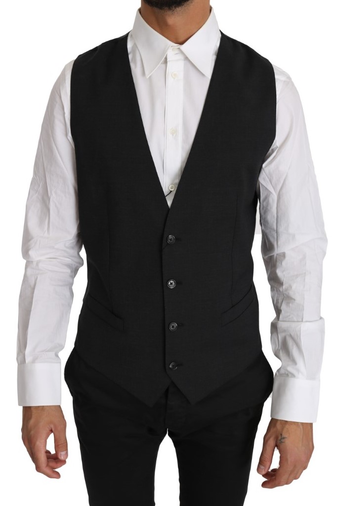 Dolce & Gabbana Gray Solid 100% Wool Waistcoat Men's Vest
