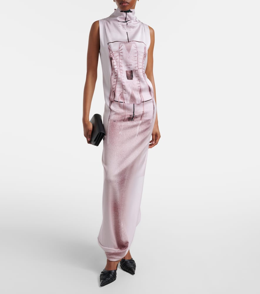 Trompe l'ail draped satin maxi dress
