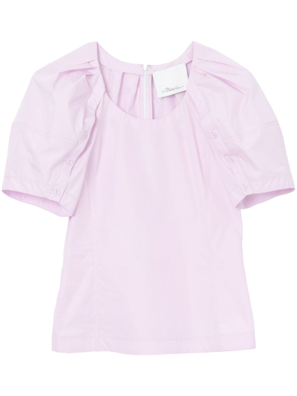 Puff-sleeve cotton-blend top - Purple