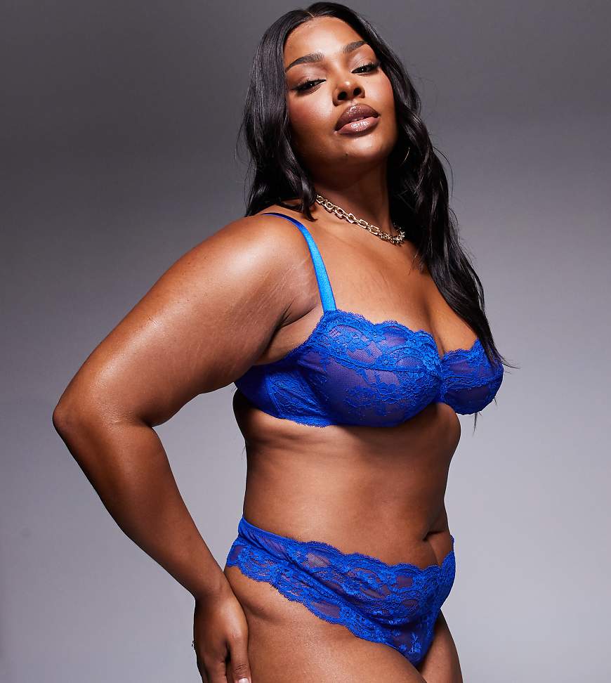 ASOS DESIGN Curve Lola lace thong in cobalt-Blue