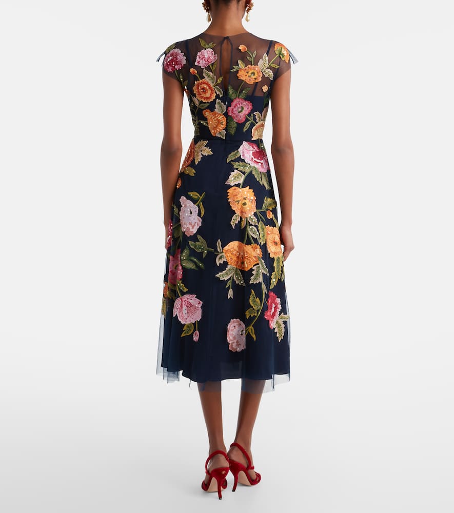 Floral sequined tulle midi dress