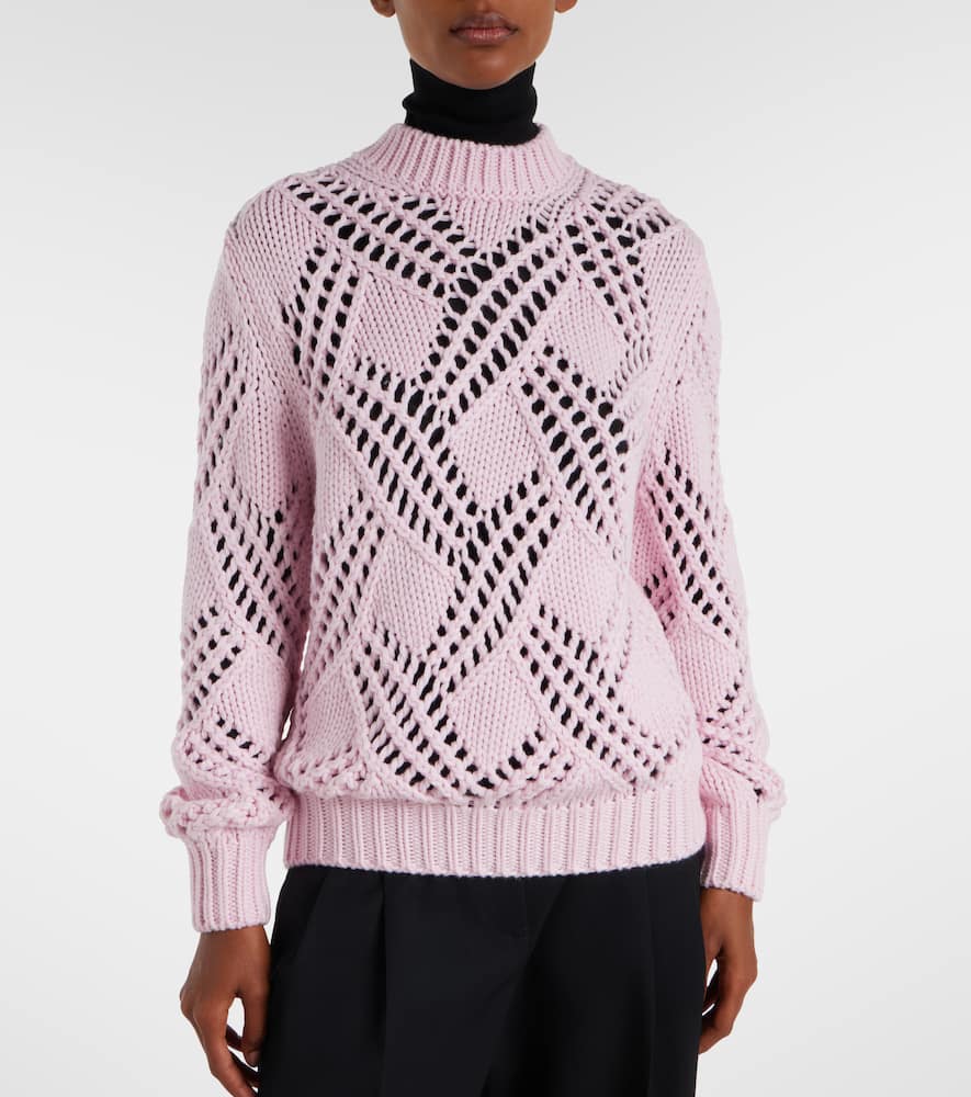 Lace-trimmed virgin wool sweater