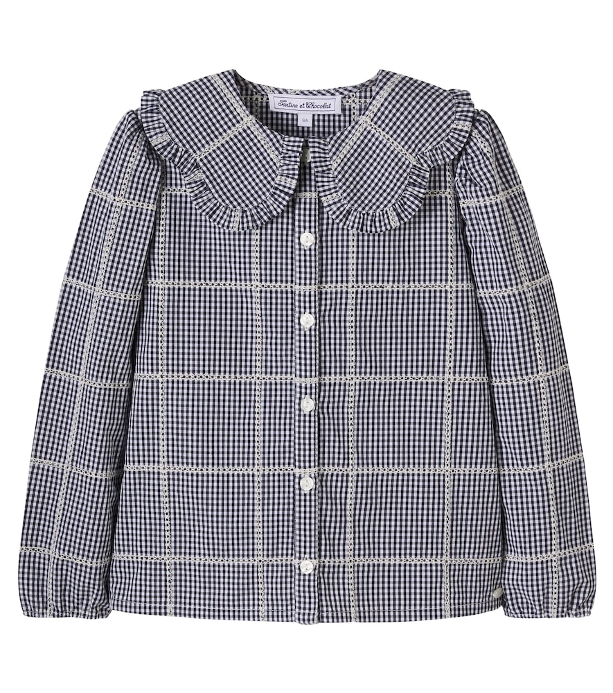 Checked lace-trimmed cotton jacket