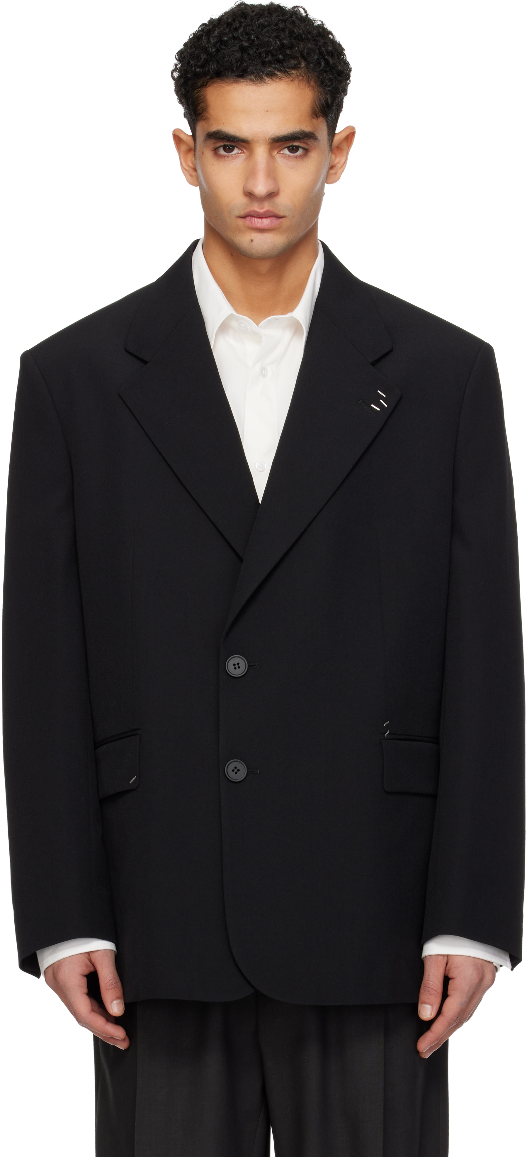 Black Stapled Wool-Blend Blazer