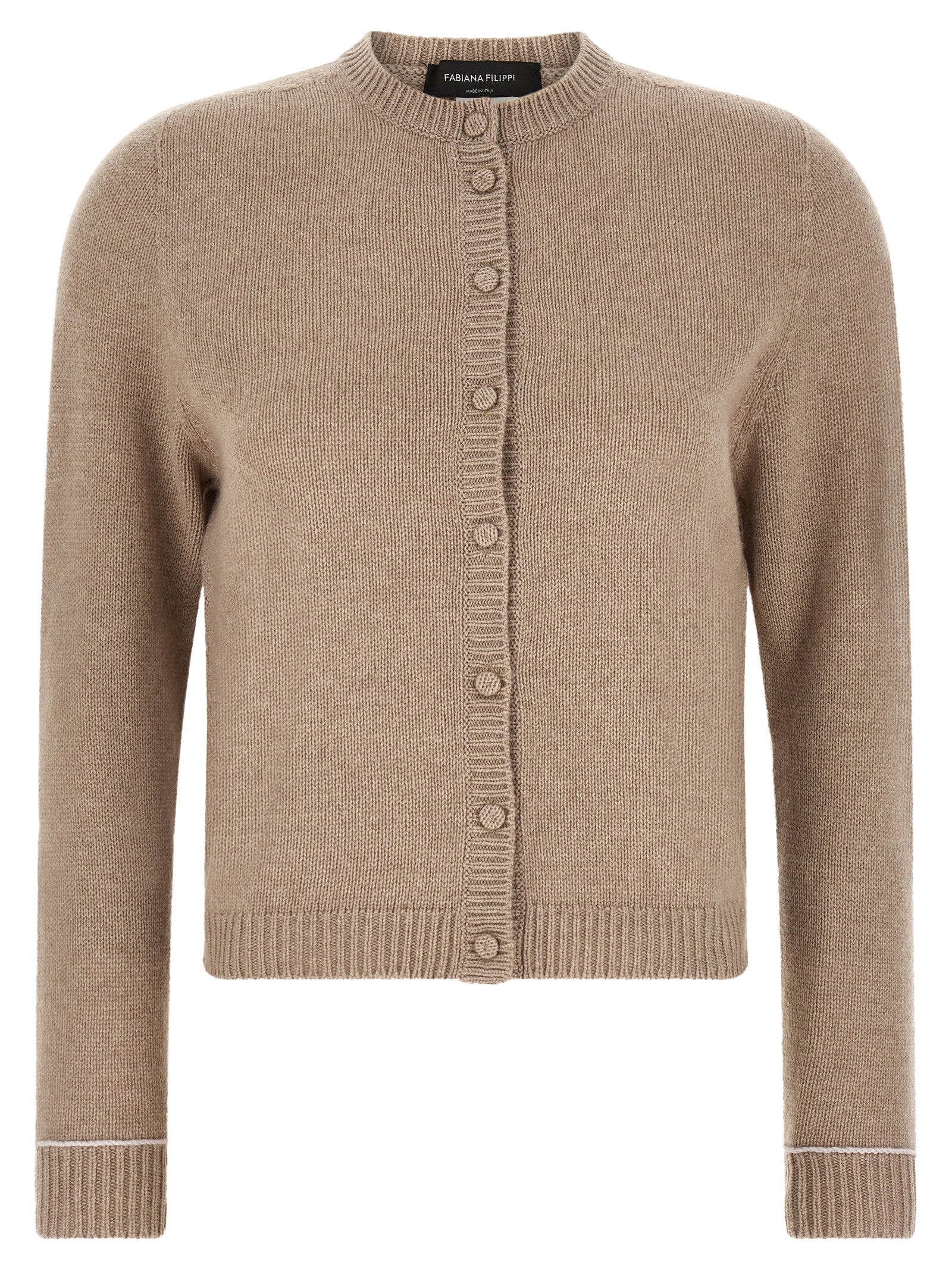 Virgin Wool Blend Cardigan — Beige