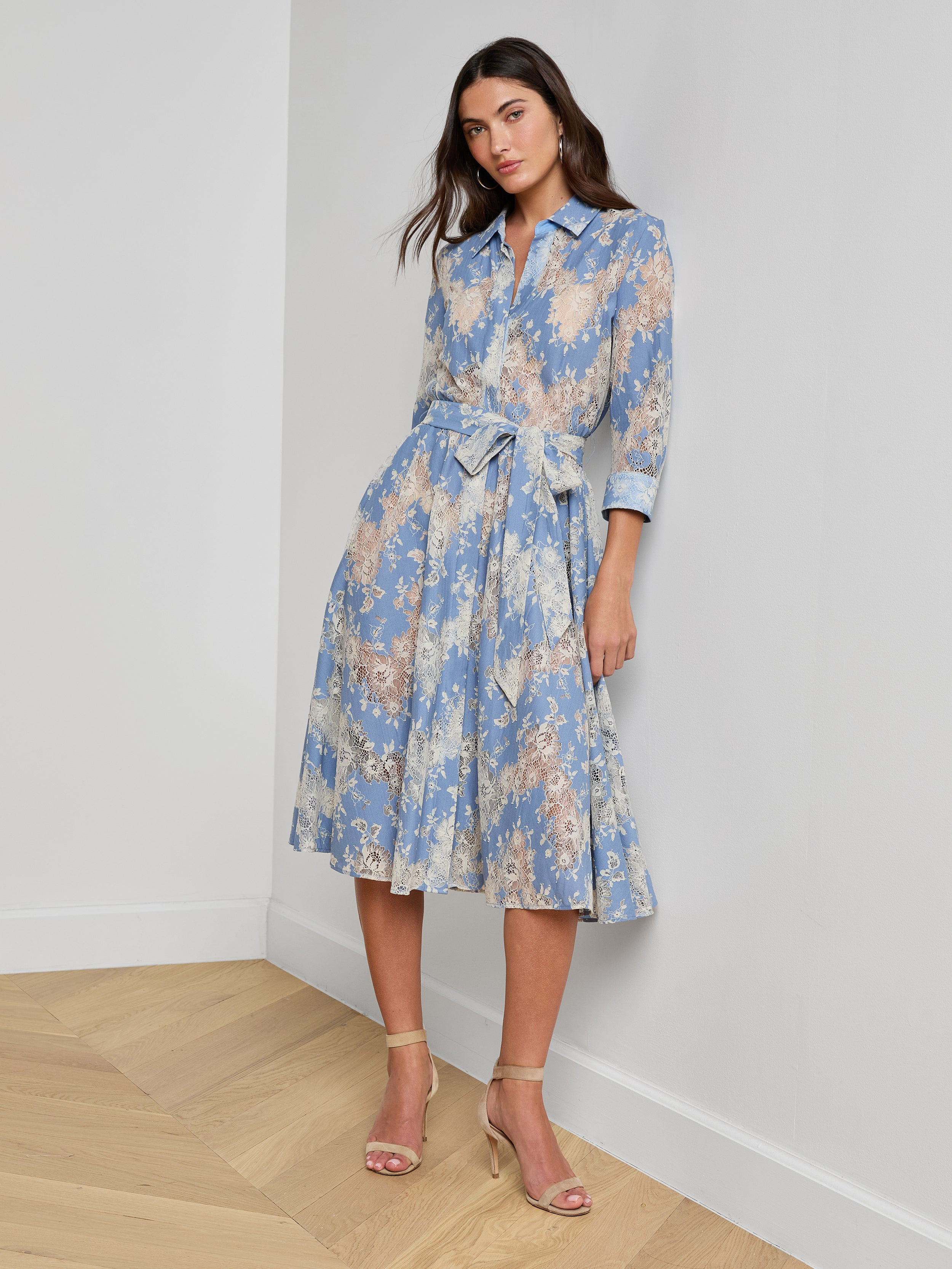 Ralphie Lace Midi Dress In Allure Blue/ivory