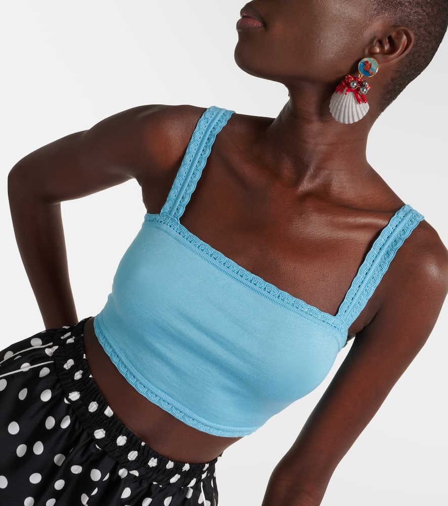 Lace-trimmed silk crop top