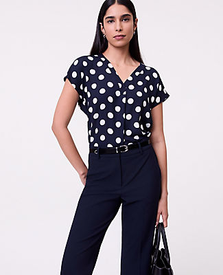 Ann Taylor Petite Dotted Mixed Media Pleat Front Top