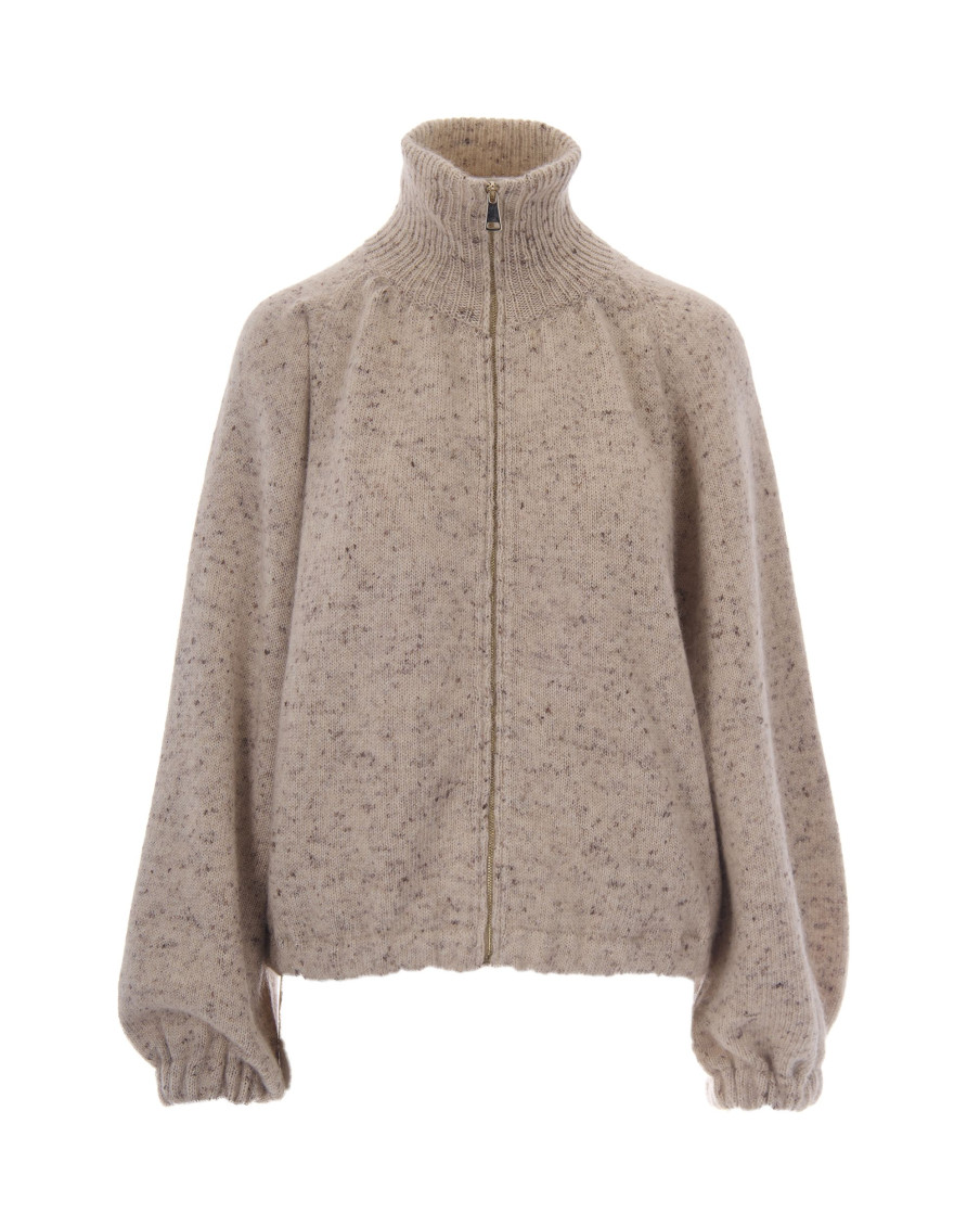 Beige Textured Mock Collar Jacket