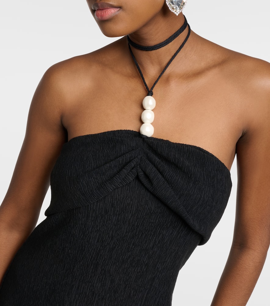 Pearl-detail halterneck midi dress
