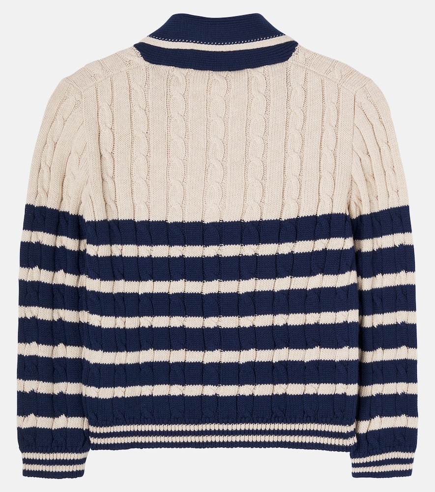 Cable-knit striped cotton cardigan