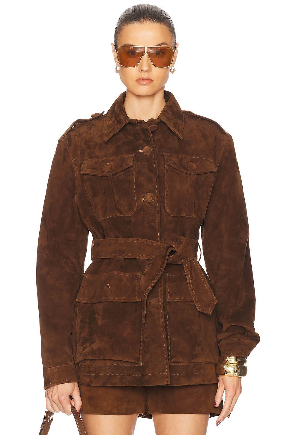 AEXAE Leather Suede Mid Jacket in Suede Honey Brown - Brown. XS also in