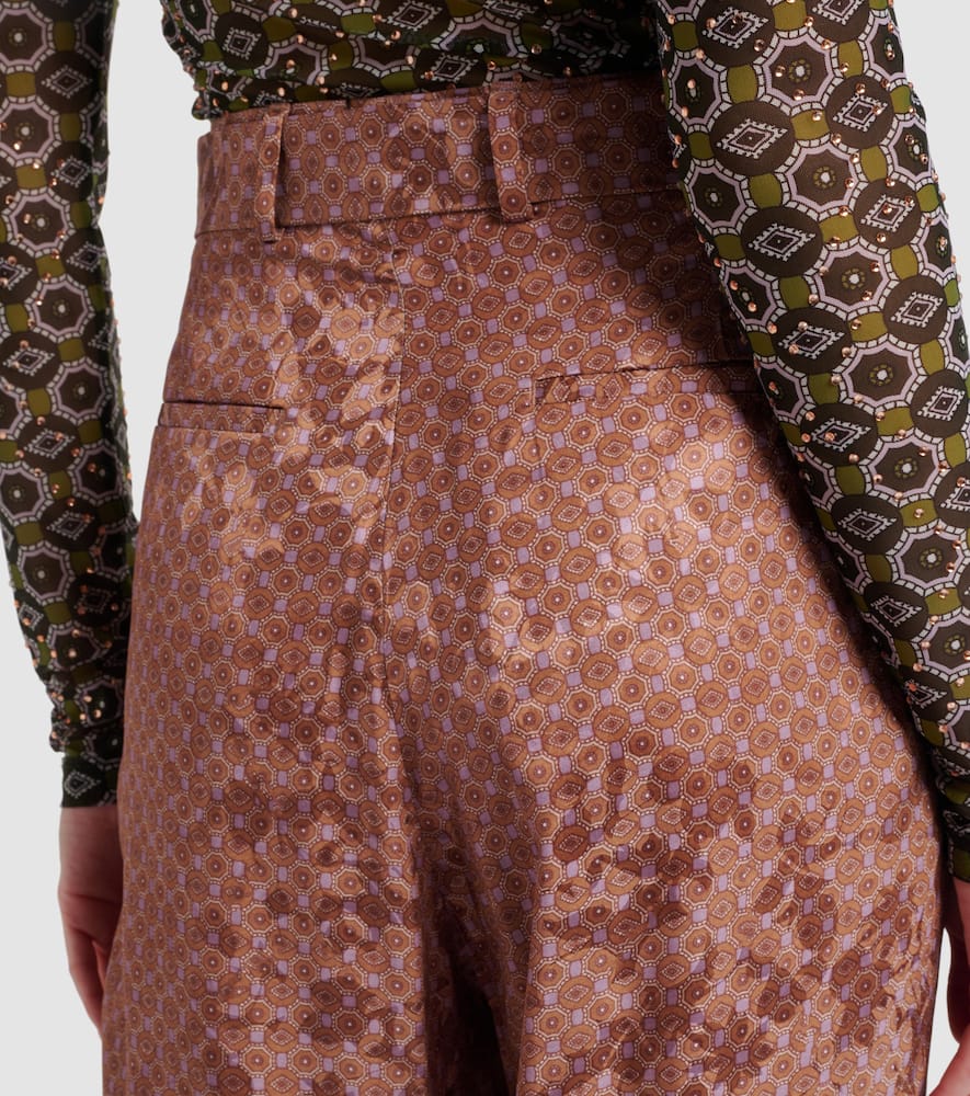 Belted printed wide-leg pants