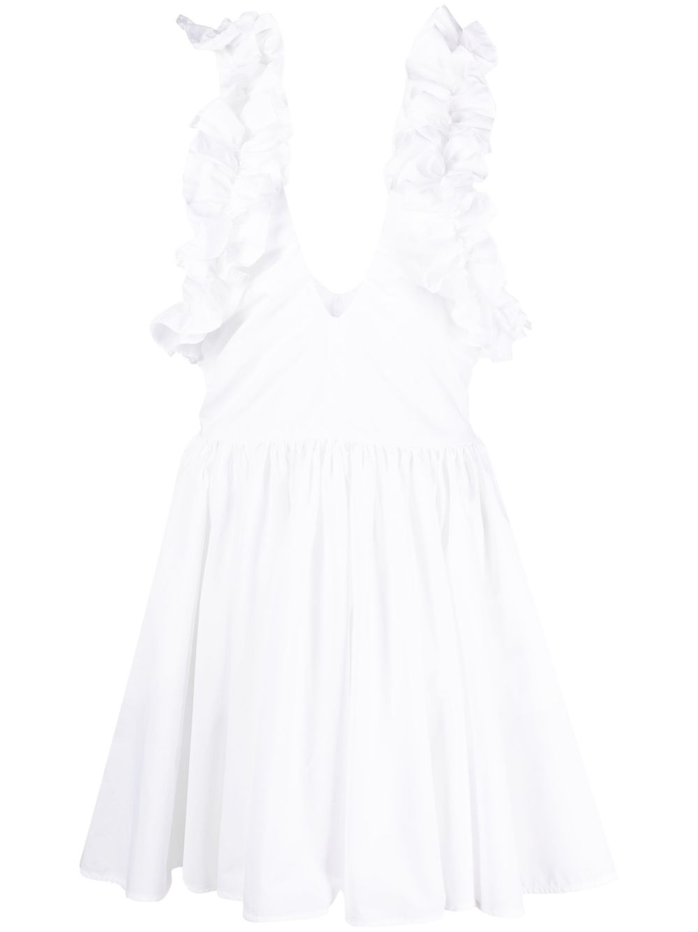 Ruffled-sleeve flared dress - White