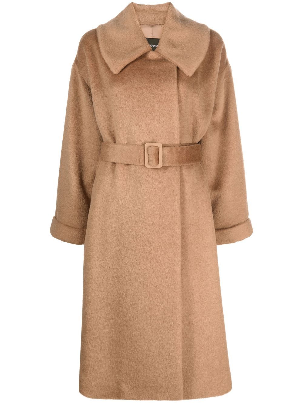 Belted long-sleeve coat - Brown