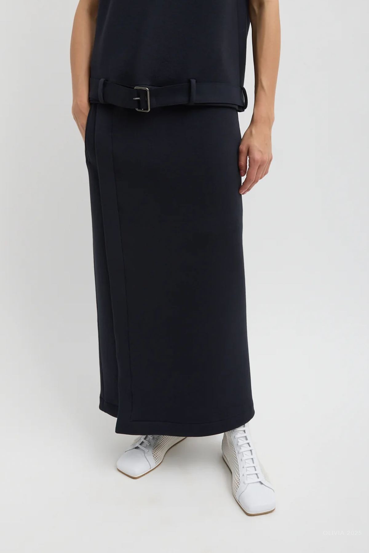 Bonded Viscose Maxi Wrap Skirt in Dark Navy
