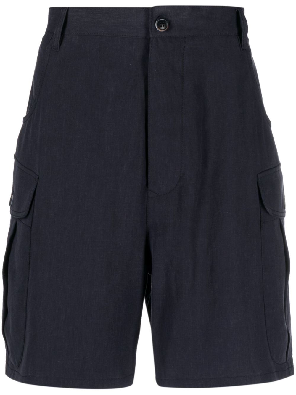Wide-leg linen cargo shorts - Blue