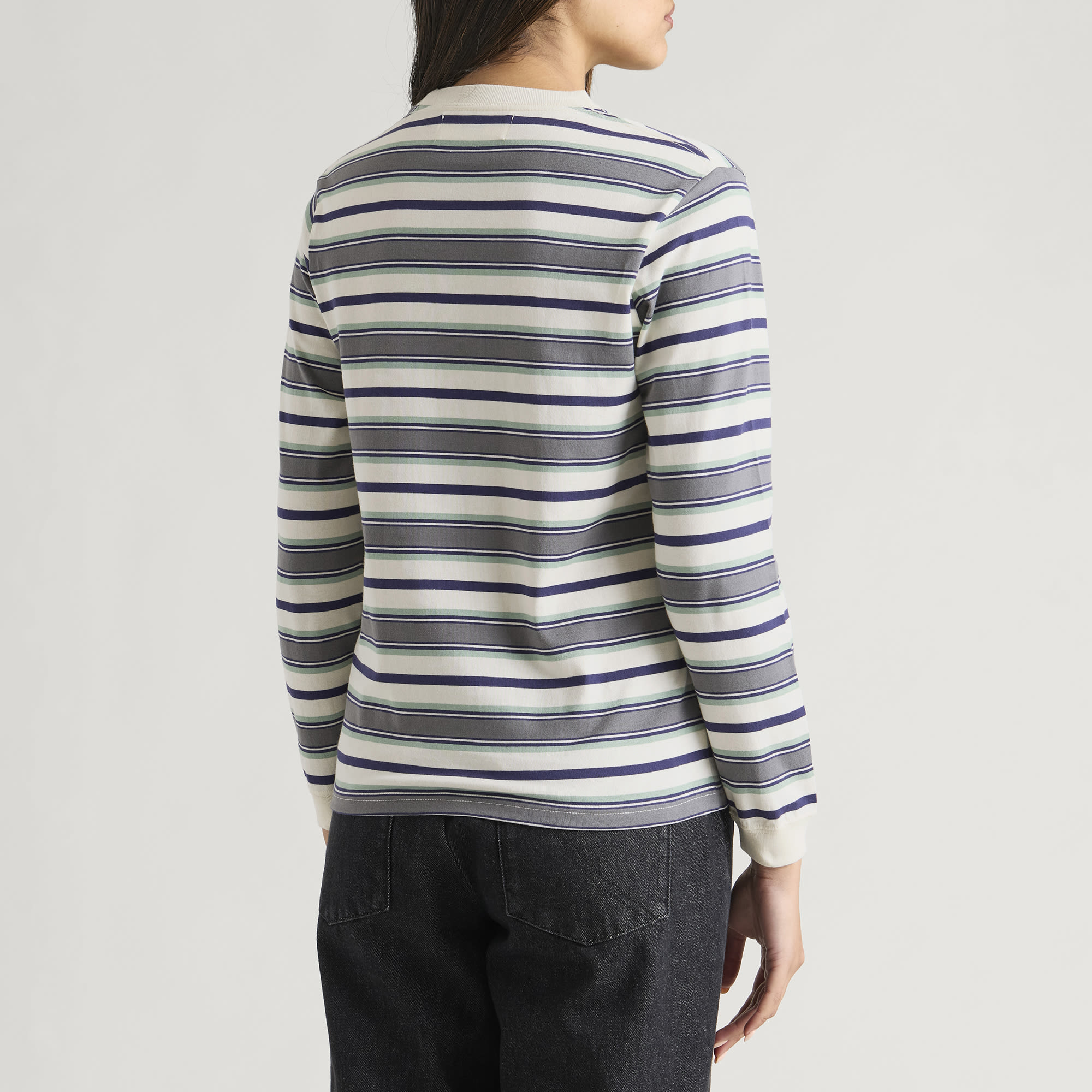 Women's Embroidered Stripe Long Sleeeve T-Shirt in Ivory