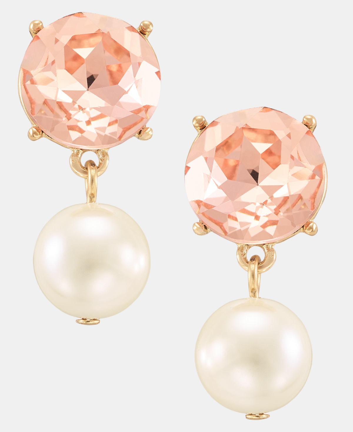 Pink Crystal & Imitation Pearl Drop Earrings, Macy's Exclusive - Pink