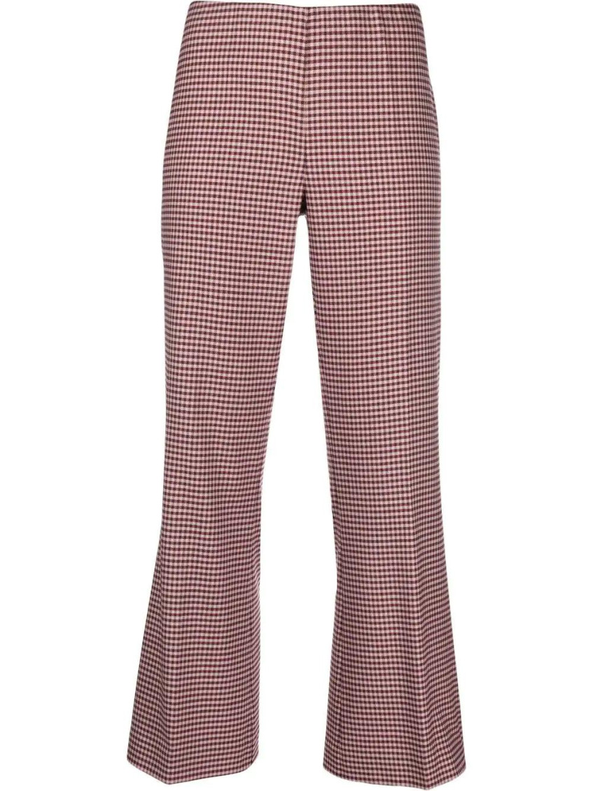 Pink Houndstooth Flared Trousers
