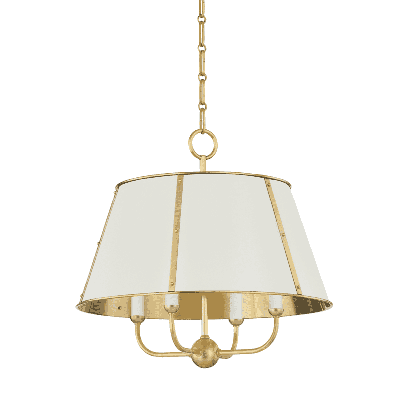 Aged Brass Off White Four Light Chandelier from the Cambridge Collection