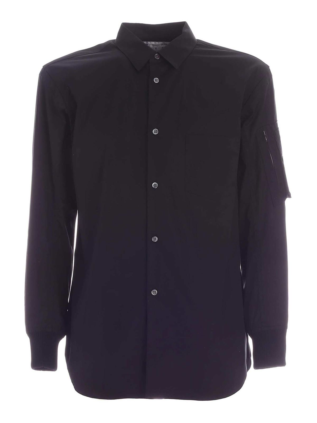 Knitted cuffs shirt in black