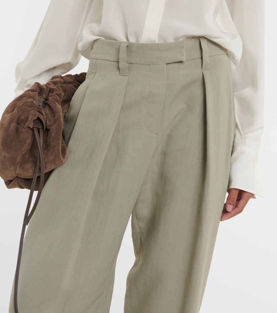 Twill wide-leg pants