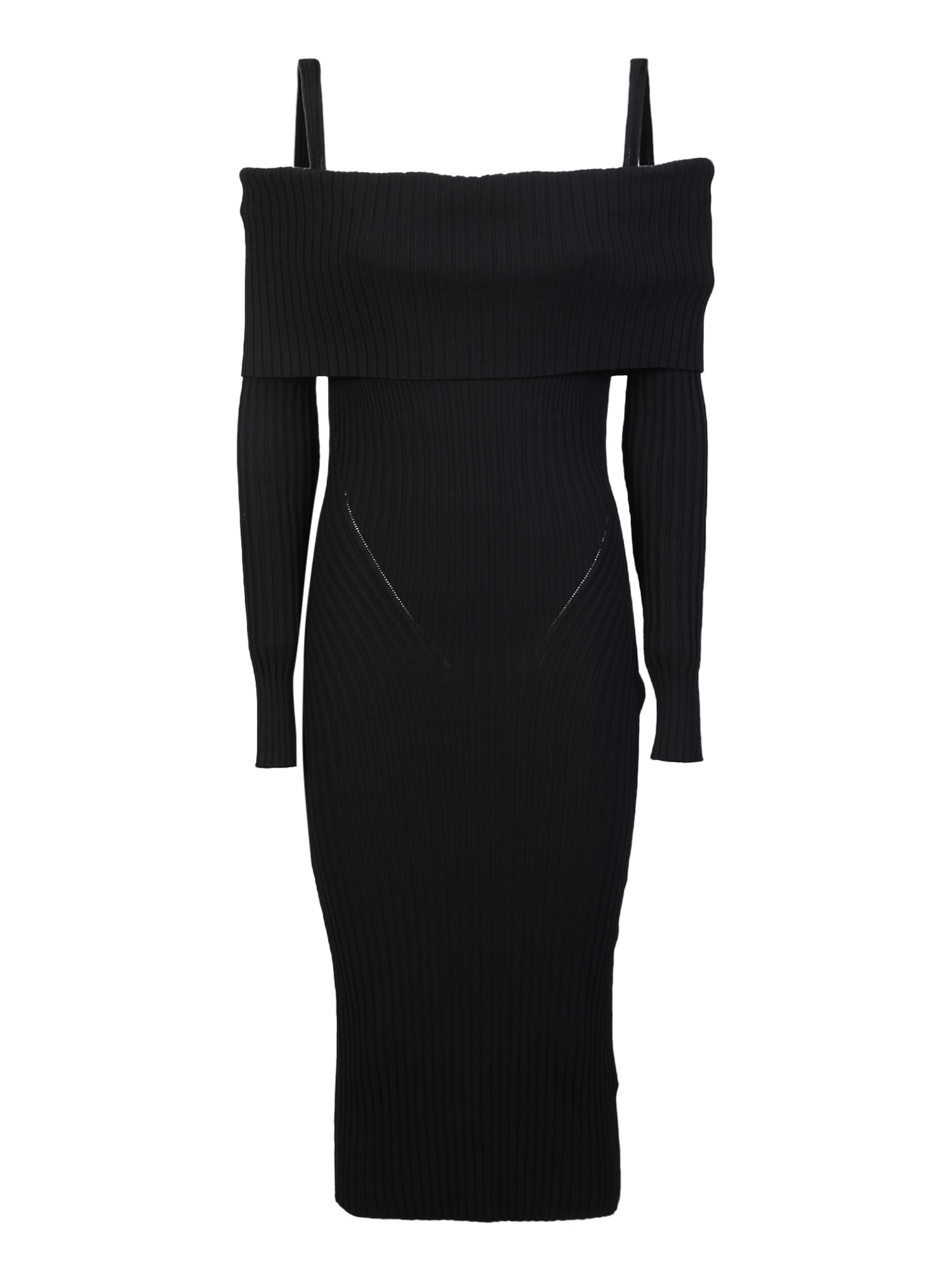 Off-shoulder ribbed knit dress - Black