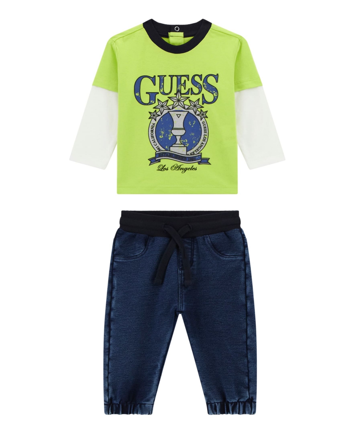 Baby Boys 2-Piece Long Sleeve Two-Fer Shirt and Knit Denim Pants Set - Multi