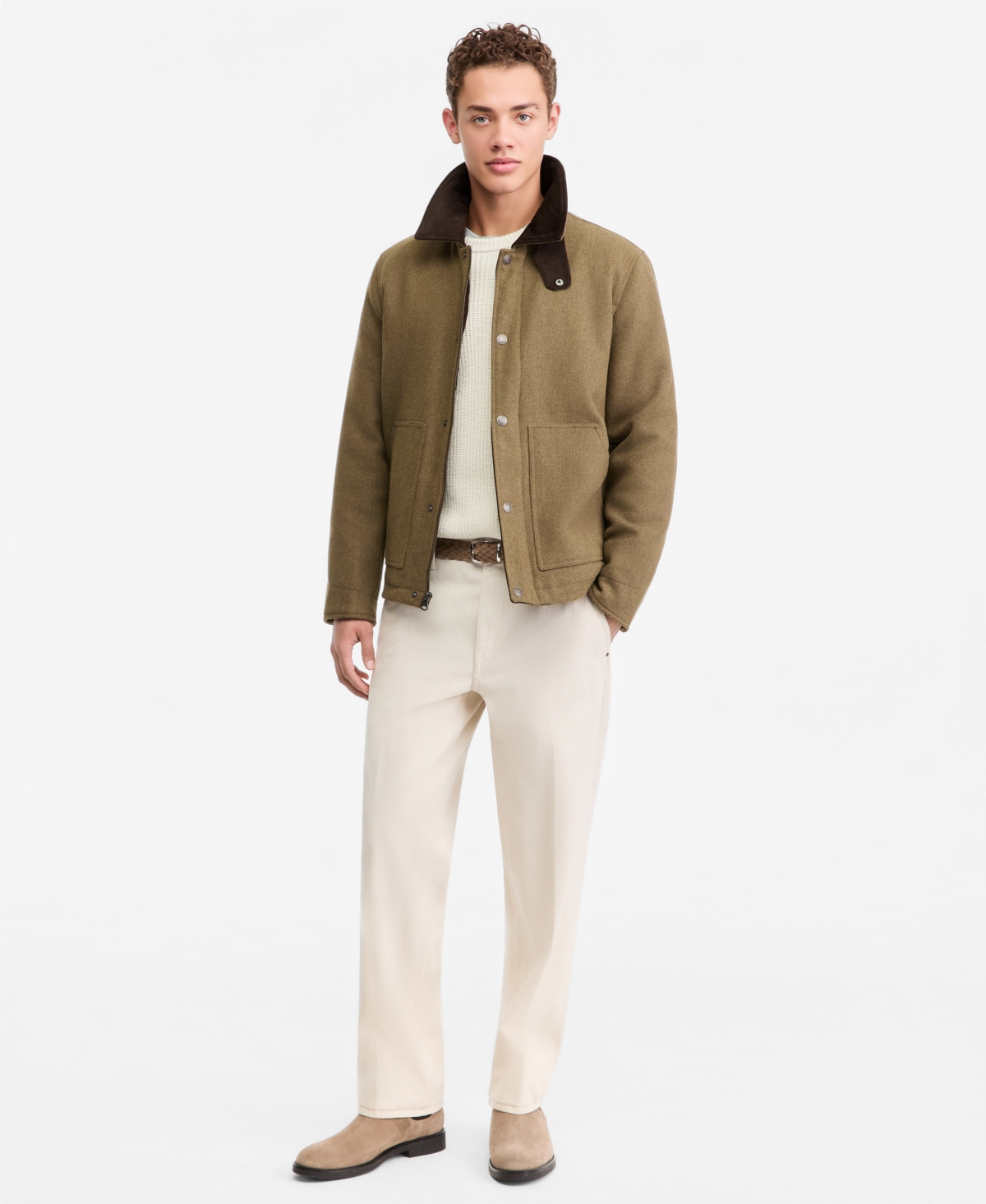 Men's Wool Blend Cord Collar Depot Jacket - Light Olive