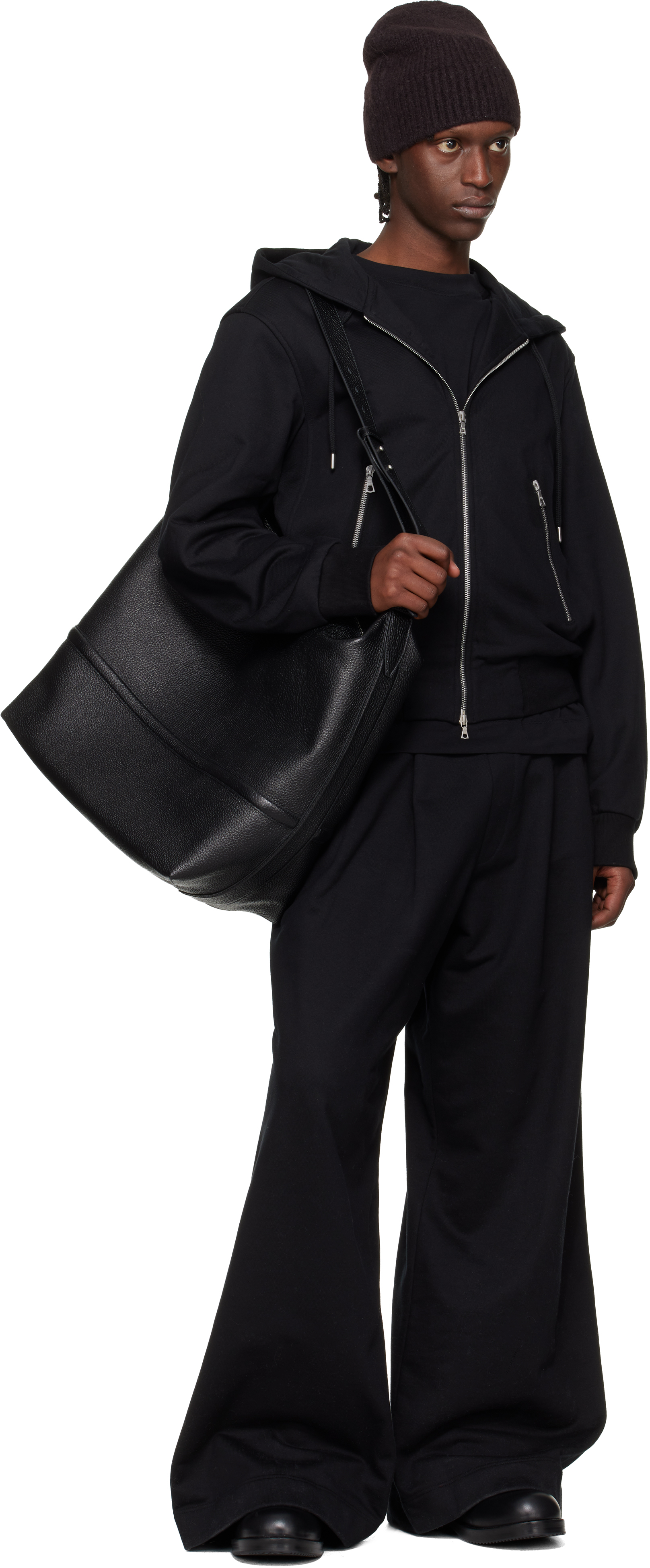 Black Loose Zipped Hoodie