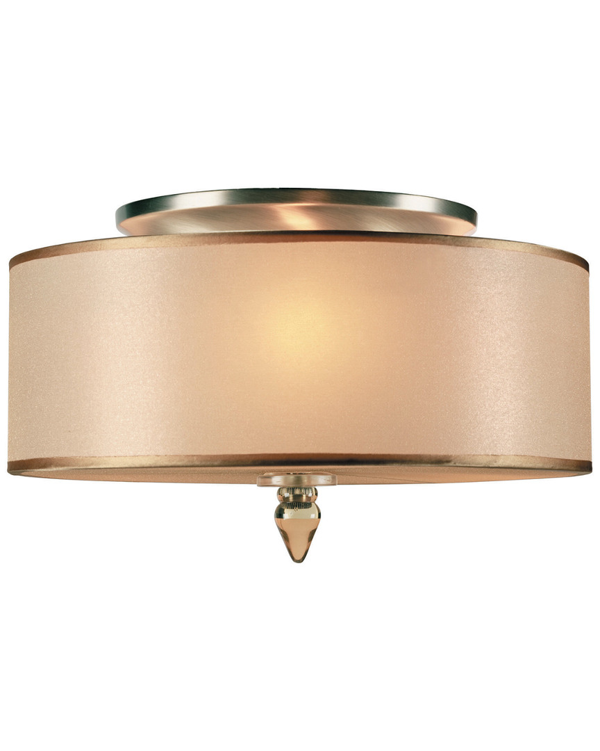 Luxo 3-Light Drum Shade Brass Flush Mount