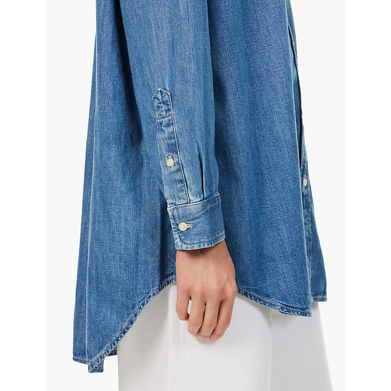 Womens Golfito Wash Oversized Patch-pocket Denim-chambray Shirt