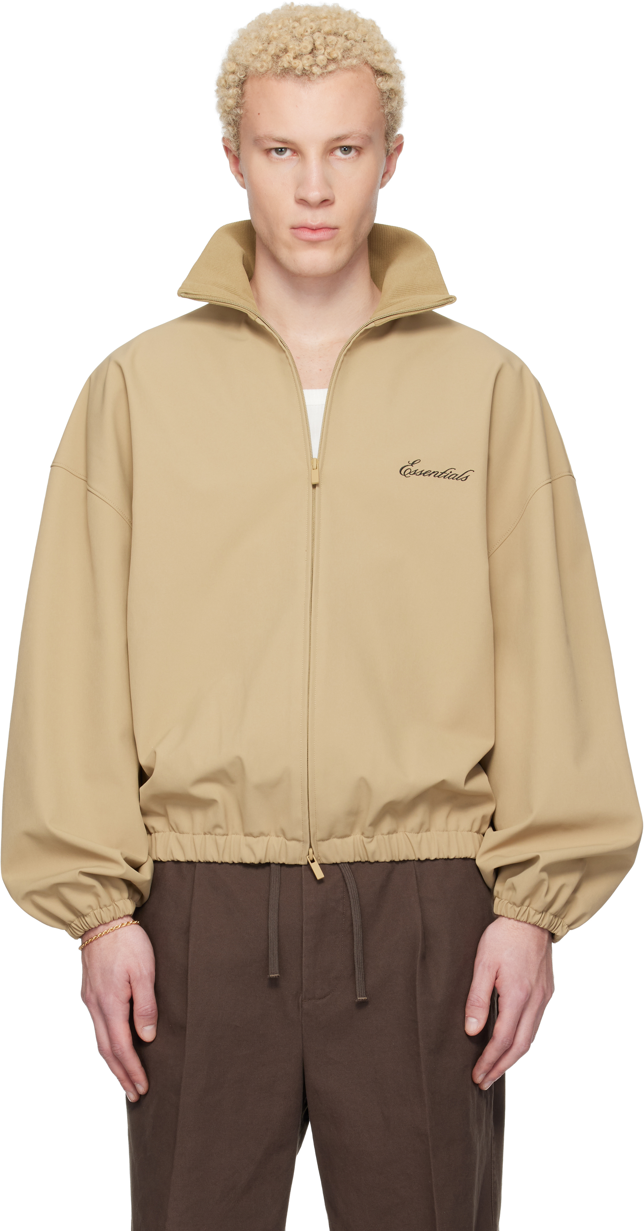 Beige Signature Full Zip Track Jacket