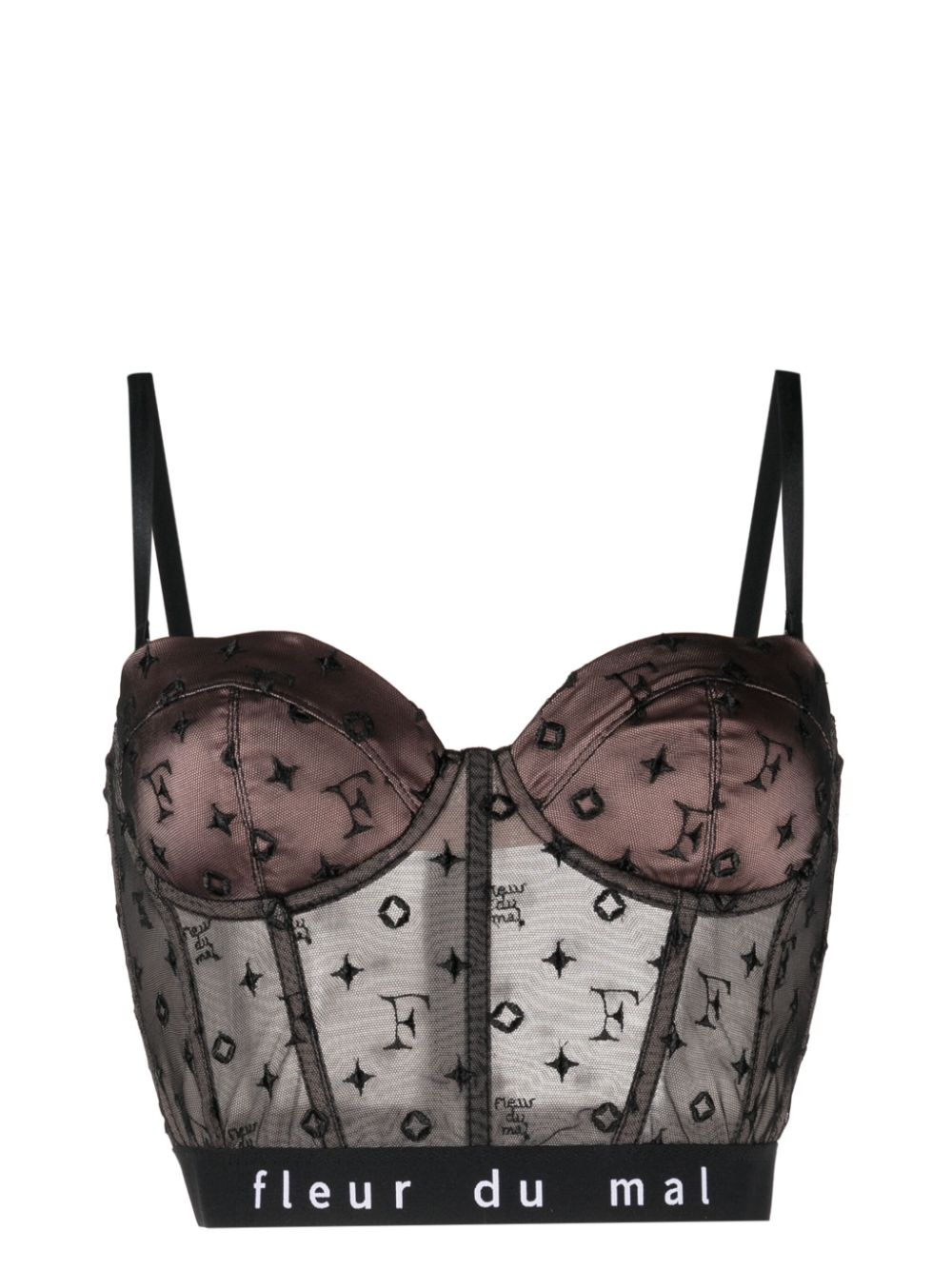 Monogram-embroidered bustier crop top - Brown