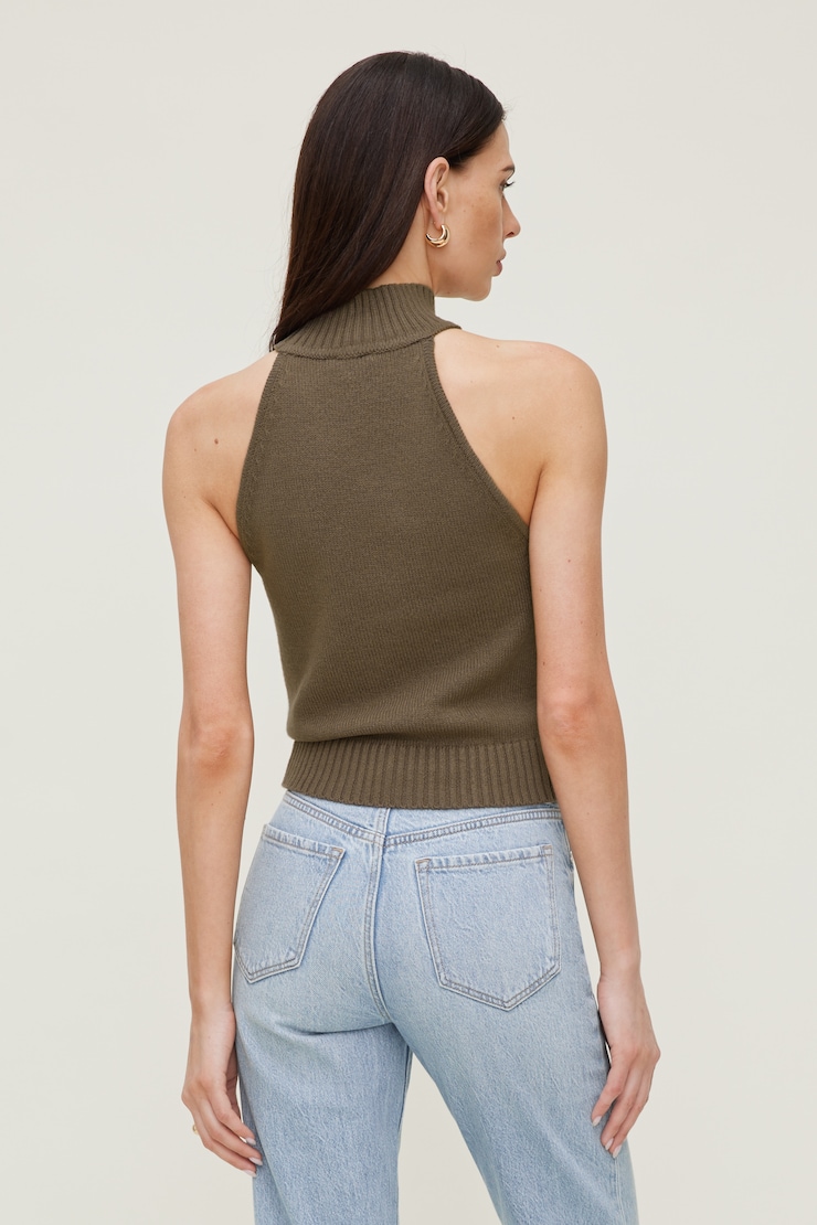 Turtleneck Sweater Tank Top - Brown - Women Clothing