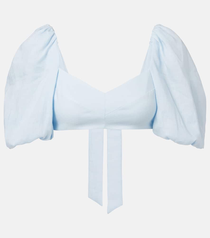 Rhiannon puff-sleeve linen crop top