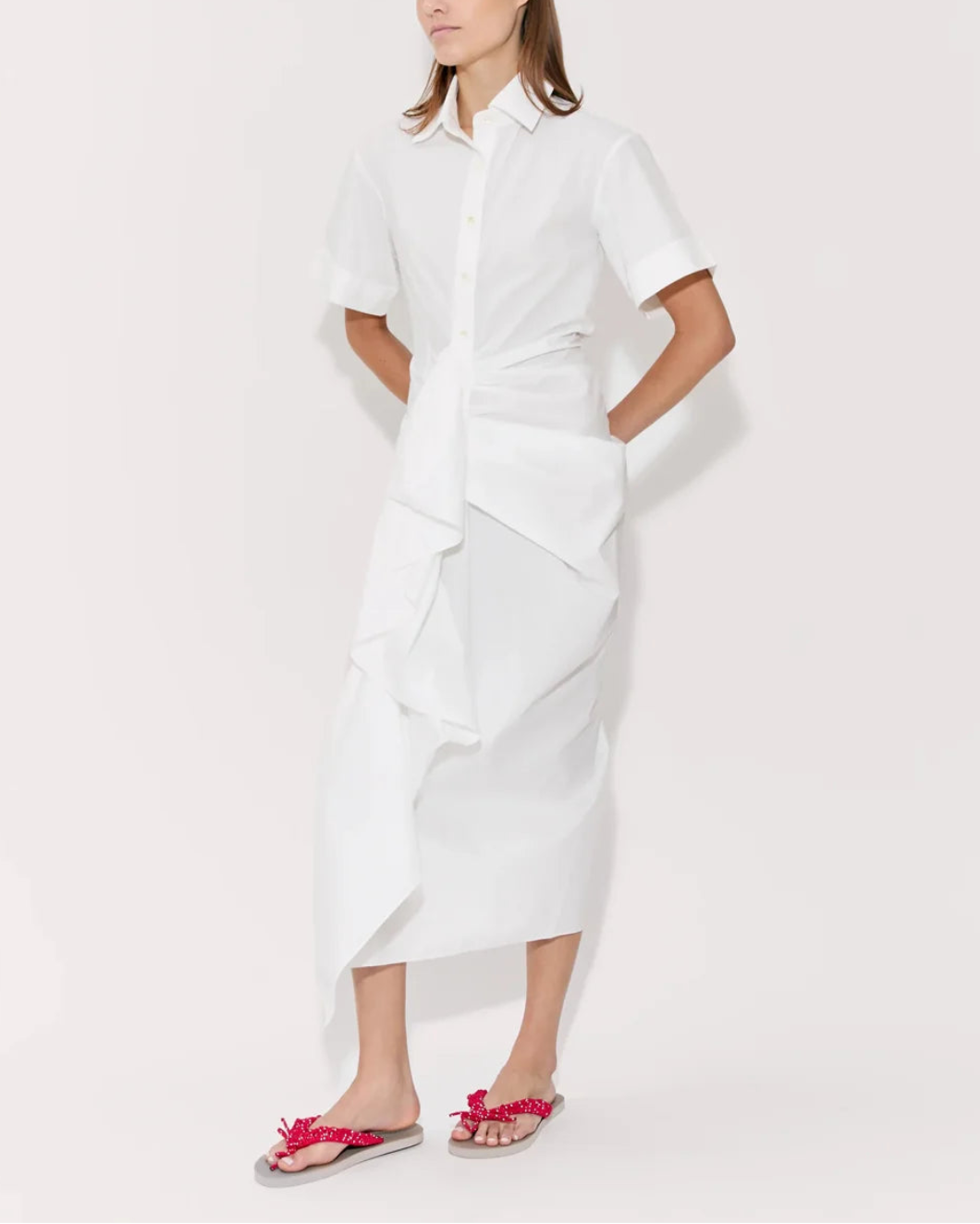 Gathered Ruffle Shirt Dress